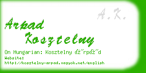 arpad kosztelny business card